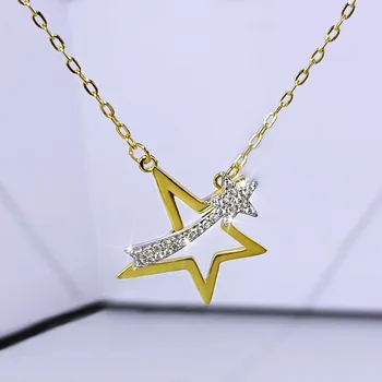 Micro-vykladané kryštálmi päť-špicaté hviezdy reťazca náhrdelník prívesok ušľachtilá luxusné dámske značky svadobné party strieborné šperky
