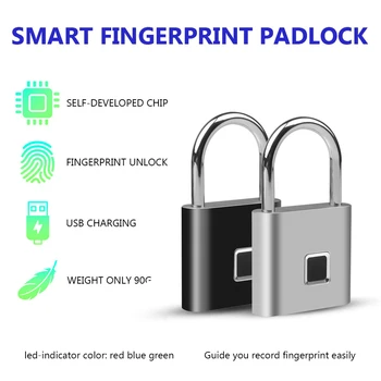 Odtlačkov prstov Dverí Zamky USB Keyless Smart lock prenosné Dobíjacie Nepremokavé Odtlačkov prstov Zámok Dotyk Namiesto Digitálny Zámok