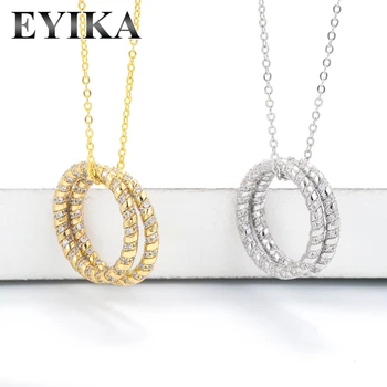 EYIKA Nádherný Surround Vykladané Zirkón Dvojité Krúžky Náhrdelník Prívesok Zlaté Strieborná Farba Dizajnér Tvorivosti Luxusné Ženy Šperky