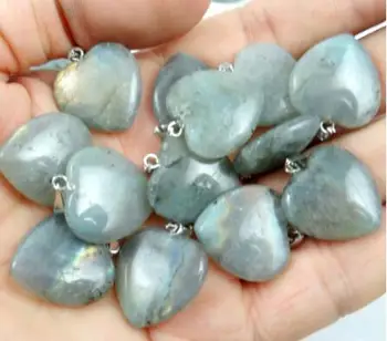 Groothandel Rozmanité 20 mm natuurlijke labradoriet steen lapis Opaal tijgeroog zmiešané charms hart ramienka voor sieraden maken 24pcs
