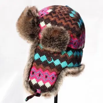 Super teplé! jesenné a zimné žien zahustiť termálne klobúk Malé koberčeky pletené kožušiny spp ucho lyžovanie motocykel klobúk teplé zimné čiapky