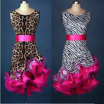 Latinská tanečný kostým sexy spandex leopard zebra latinské tanečné šaty pre ženy latinskej tanečnej súťaže šaty 2kinds farieb