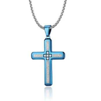 Modrý Kríž Náhrdelník Titánové Ocele Zirkón Kríž Kríž Prívesok Náboženské Šperky pre Mužov a Ženy V 316L Nerezovej Ocele