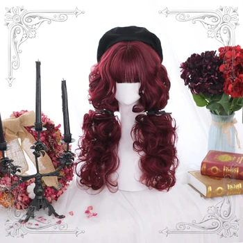 Vysoká Kvalita Lolita Crimson Vzduchu Rany Strednej Dĺžky Vlny Kučeravé Vlasy Parochňa Cosplay Party