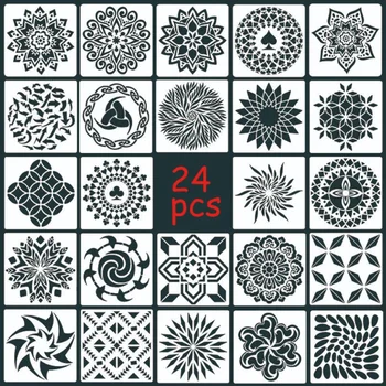 24pcs/set Mandala Vzorkovníka Openwork Maľovanie Šablón DIY Plavidlá Príslušenstvo Sjablonen Pre Zápisník Sfarbenie Razba Opakovane
