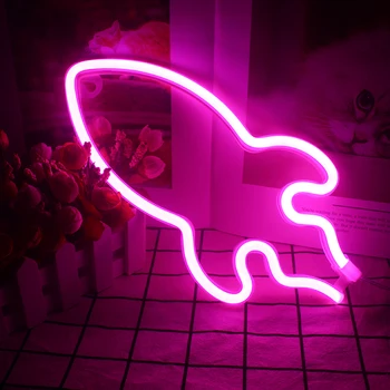 Ineonlife Neónový nápis Ružová Rocket Tvarované USB Stene Visí Lampa Pre Chlapca, Dievča Izba Darček Vianočný Večierok Svetlá Domova Anime Lampa