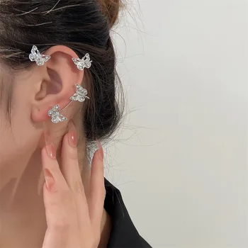 Nové Ucho Klipy Pre Ženy Strieborné Pozlátené Kovové Crystal Motýľ Ear Piercing Ucha Putá Klip Náušnice Šperky Dievčatá Vianočné Darčeky