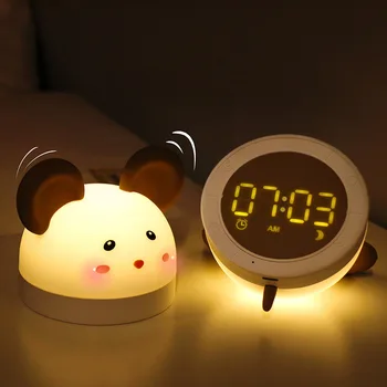 Stmievateľné LED Digitálny Budík Elektronický LED Displej Roztomilé Myši, Nočné Lampy, USB Nabíjanie Stôl Hodiny Pre Domáce Dekorácie