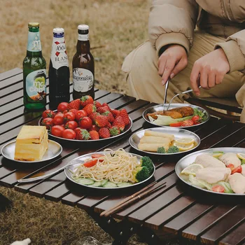 Vonkajšie piknik nehrdzavejúcej ocele tanieri camping stolový gril žiaruvzdorného plechu kruhový tanier prenosné riadu