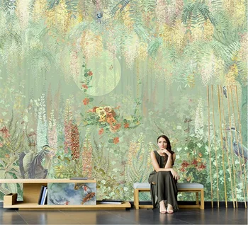 Prispôsobený nástenná maľba American ručne maľované abstraktnú olejomaľbu tropických dažďových lesov tapety obývacia izba TV tapetu pozadia