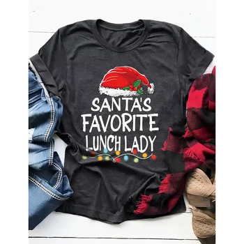 Rheaclot Vianočné Santa Obľúbený Obed Dáma, Ženy Vtipné Krátke Rukáv Bavlna Grafický O-Neck Top