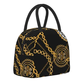 Noisydesigns Deti Prenosné Tašky Obed Pre Ženy Čierne Luxusné Zlaté Pruhy Box Piknik Tepelnej Potravín Izolované Dropshipping