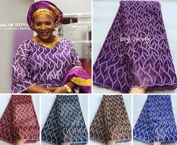 5 metrov fialová veľké flitrami výšivky francúzskej čipky Afriky tylu textílie Lesklé Švajčiarskej čipky Nigérijský oslava handričkou dobrá voľba