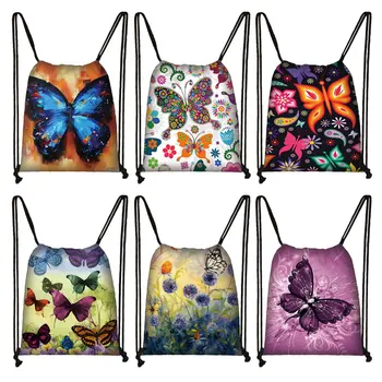 Krásny Motýľ Kvetinový Batoh Ženy Softback Batoh Pre Cestovanie Dámy Šnúrkou Tašky Dospievajúce Dievčatá Skladovanie Darčekové Tašky