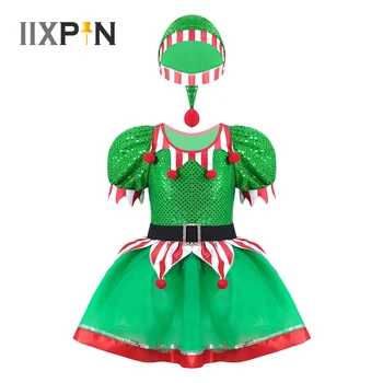 IIXPIN Deti Lesklé Flitre Vianočný Kostým Dievčatá Elf Cosplay Party Fancy Dress Up Holiday Santa Fáze Výkonu Vianočné Oblečenie