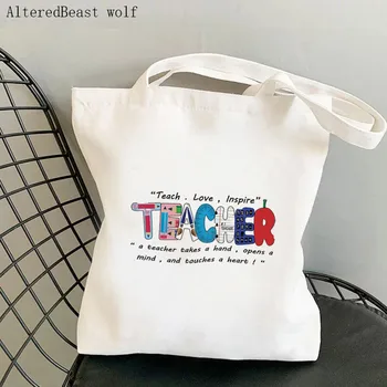 Ženy Shopper taška Učiteľa inšpirovať Vytlačené Kawaii Taška Harajuku Nakupovanie Plátno Shopper Taška dievča kabelka Tote Ramenný Lady Taška