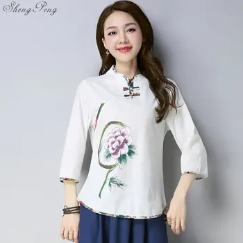 Tradičná čínska, blúzky, košele, topy pre ženy mandarin golier orientálna bielizeň, košele, blúzky, žena zimné cheongsam top Q732
