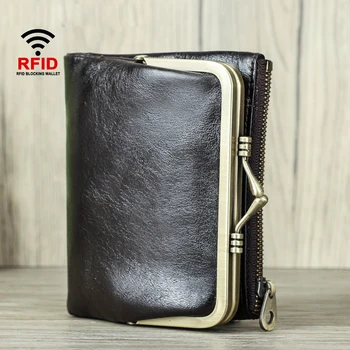 žena, Kožené Peňaženky RFID Blokovanie dve zložené kabelky Vrecko na Zips Peňaženka s ID Okno