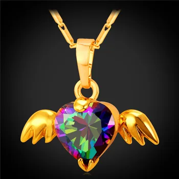 Krídla Srdce Cubic Zirconia Crystal Prívesok Náhrdelník Ženy Šperky 2016 Novej Zlatej Farby Pingente Collier P1934