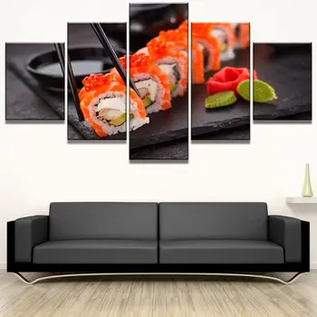 Plátno Obrázky Kuchynské Nástenné Art 5 Kusov Japonsko Chutné Sushi Maľovanie Na Obývacia Izba Vytlačí Potravín Plagát Domova Bez Rámu