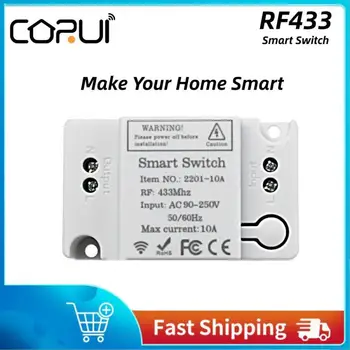 CoRui Bezdrôtový Smart Switch RF 433Mhz Stene Panel Prepínač s Remote control Panel (Ovládací Panel Osvetlenie Ovládanie 220V Mini Prijímač Relé