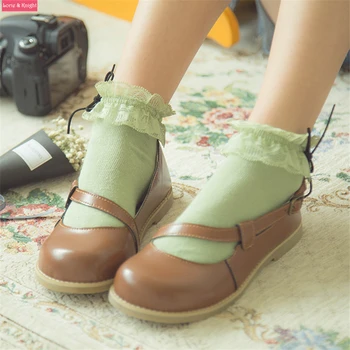 Mori Dievča Mint Zelená/Ružová Čipka Členok Vysokej Sladké Lolita Ponožky