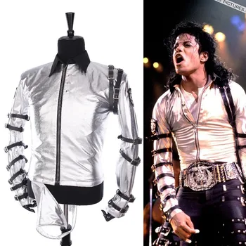 Michael Jackson Klasické BAD Tour Retro Striebro Kombinézu Bunda Punk vrchné oblečenie MJ Kostým Unisex Jumpsuit Zber Supprise Darček