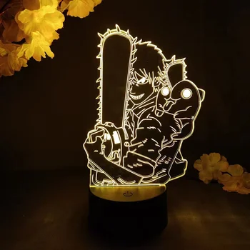 Reťazová píla Muž 3D Led Anime Obrázok Otaku Narodeninám Denji Stolové Lampy, Nočné Osvetlenie Spálne Posteli Dekor Makima Pochita Svetlo
