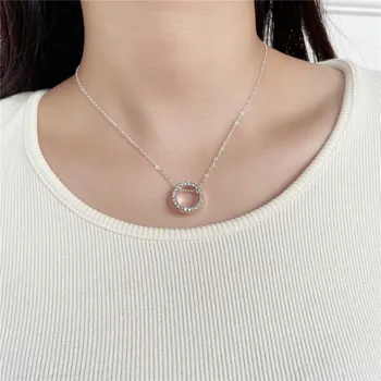 Trend Elegantné Šperky Strieborné Farba Crystal Kruhu Prívesok Náhrdelník Kórejský Unquie Ženy Móda Svadobný Náhrdelník Veľkoobchod