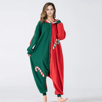 2022 Vianočné Vytlačené Nightgown Pyžamo Nové Jeseň Zima Polar Fleece Vianočné Jeden Kus Pyžamo Cosplay Kapucňou Kostýmy
