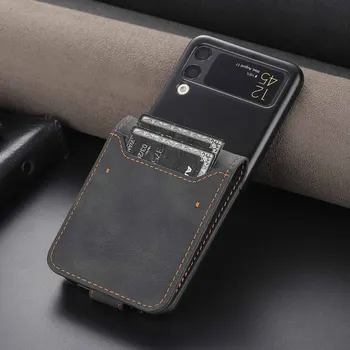Kožené puzdro pre Samsung Galaxy Z Flip4 Flip3 Magnetickou Sponou Telefón Prípad Z Flip3 4 Držiteľa Karty Skladací Displej Ochranný Kryt