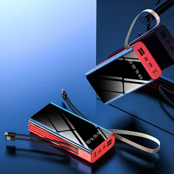 Power Bank 60000mAh Dual USB Rýchle Nabíjanie Prenosných Powerbank Postavený v Kábel pre iPhone X Xiao Samsung S20 Poverbank s Lanom