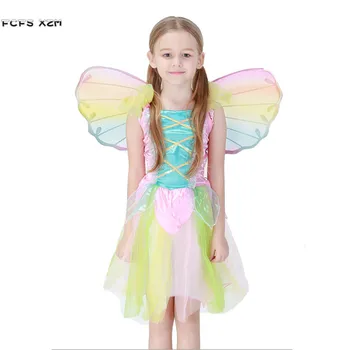 Roztomilý Rainbow Dievčatá šaty Butterfly detský Kostým Víla Anjel Anime Cosplay Deti Karneval Purim Vianočné Úlohu hrať strany nosenie