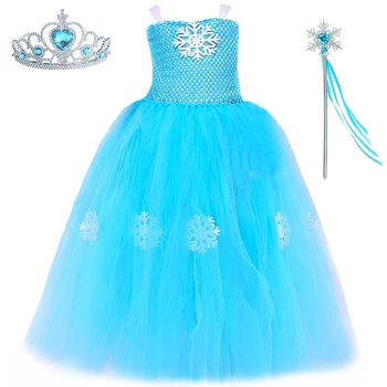 Modrá Elsa Princezná Šaty Pre Dievčatá, Deti Maškarný Dlho Tutu Šaty Nový Rok Kostým Dievča Snehová Kráľovná Cosplay Kostýmy Na Vianoce