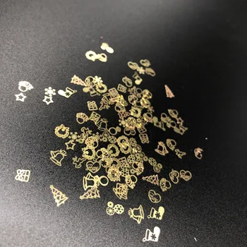 3D Gold Flitrami Box Vianočné Dekorácie Nechtov Príslušenstvo Mix Design Krúžok Bell Snowflake Kovové Šupiny Lesk Tipy Nastaviť D0011