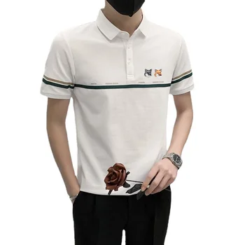 Pánske tričko fashion dve hlavy fox vyšívané logo appliqued polo tričko t letné pohodlné, priedušné krátky rukáv golfové topy