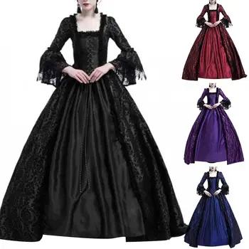 Stredoveké Renesančné Kráľovná plesové Šaty, Bell Rukáv Maxi Šaty Halloween Kostým na Halloween