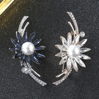 Vintage Kvetinový Zliatiny Crystal Brošňa Módne ženy Oblečenie Príslušenstvo Pearl Corsage Pin
