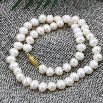 Vysoký stupeň 2 štýl prírodných sladkovodných kultivovaných white pearl 8-9 mm korálky reťazca náhrdelník ženy svadby darček šperky 18-palcové B3188