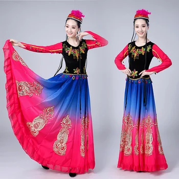 Sin-ťiangu Tanečné Oblečenie Woman Show oblečenie Začať Tancovať Bude Sukne Kyvadlo Uygur Etnickej Skupine Šaty Praxi Sukne Národ Tanec