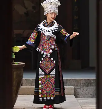 Čínsky Miao Tradíciu Tanečné Šaty Výšivky Ženy Hmongb Festival Stage Výkon