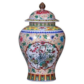 Jingdezhen Starožitné Smalt Keramické Všeobecné Nádrž Ručne maľované Čaj Jar Hrniec Veľká Váza Stôl Dekorácie Porcelánové Ozdoby