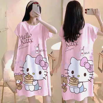 Sanrio Pajama Šaty Hello Kitty Cinnamoroll Moje Melódie Kuromi Bežné Tenké Plus Veľkosť Voľné Krátky Rukáv Polovice Dĺžky Domáce Oblečenie