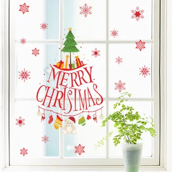 Šťastné a veselé Vianoce, Stromček Darček Stenu, Nálepky, Nálepky Snowflake Vianočné Store okno sklenené Dekorácie Plagát nástenná maľba na Stenu Umenie