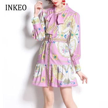 Luxusné motýlik dámske Mini šaty, blúzky, Letné Módy Pláži Ružový tlač Tričko šaty s pásom 2022 Jeseň Oblečenie INKEO 2D037