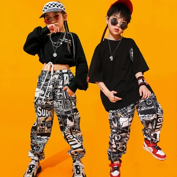 Detské Hip Hop Kostým Dievčatá Jazz Kostým, Oblek Chlapčenské Dlhým Rukávom Street Nosiť Deti Školy Fáze Výkonu Kostým