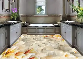 Domáce Dekorácie Ľalie kvety stereoskopické 3D fashion square podlahy pvc tapety 3d Sebastesy plávanie 3D fashion poschodie