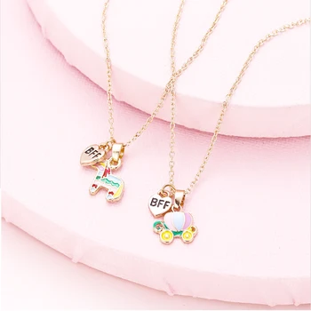 2 ks sladký kórejský pop deti náhrdelník deti, šperky, módne cartoon tekvica auto jednorožec kvapkanie oleja náhrdelník