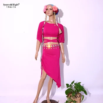 Nové dámske Sexy Modálne Hodváb, Bavlna Krátke Rukávy+Sukne 2ks Brušného Tanca Praxi Oblek Pre Set-Top GOO54