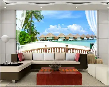 3d tapety vlastné fotografie nástenná maľba Pláž, more, kokosové strom krajiny pozadí obývacia dekor obývacia izba tapety na steny 3 d